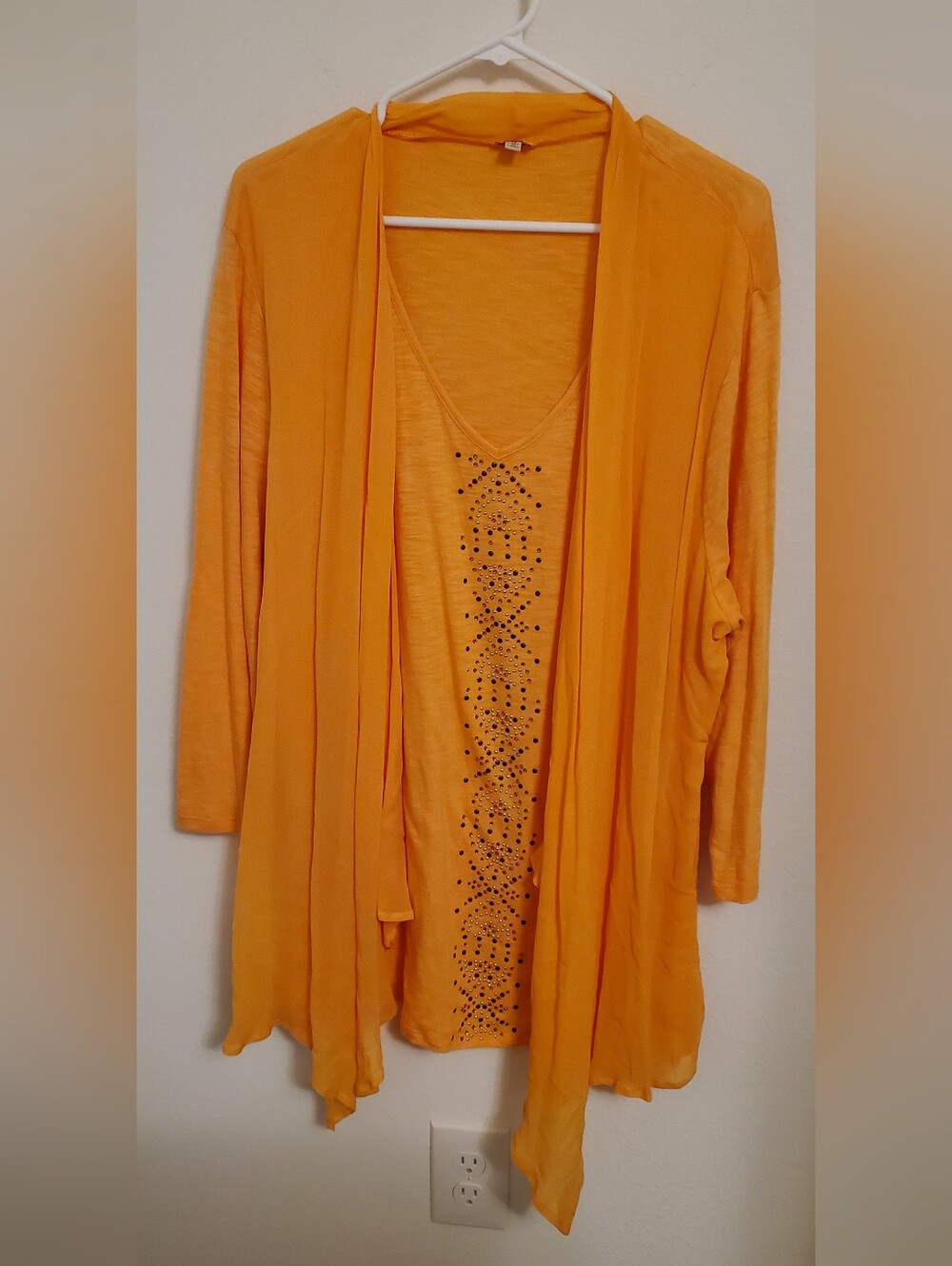 Reba Women's Orange Open-Front Cardigan with Attached Studded Tank Size 1X